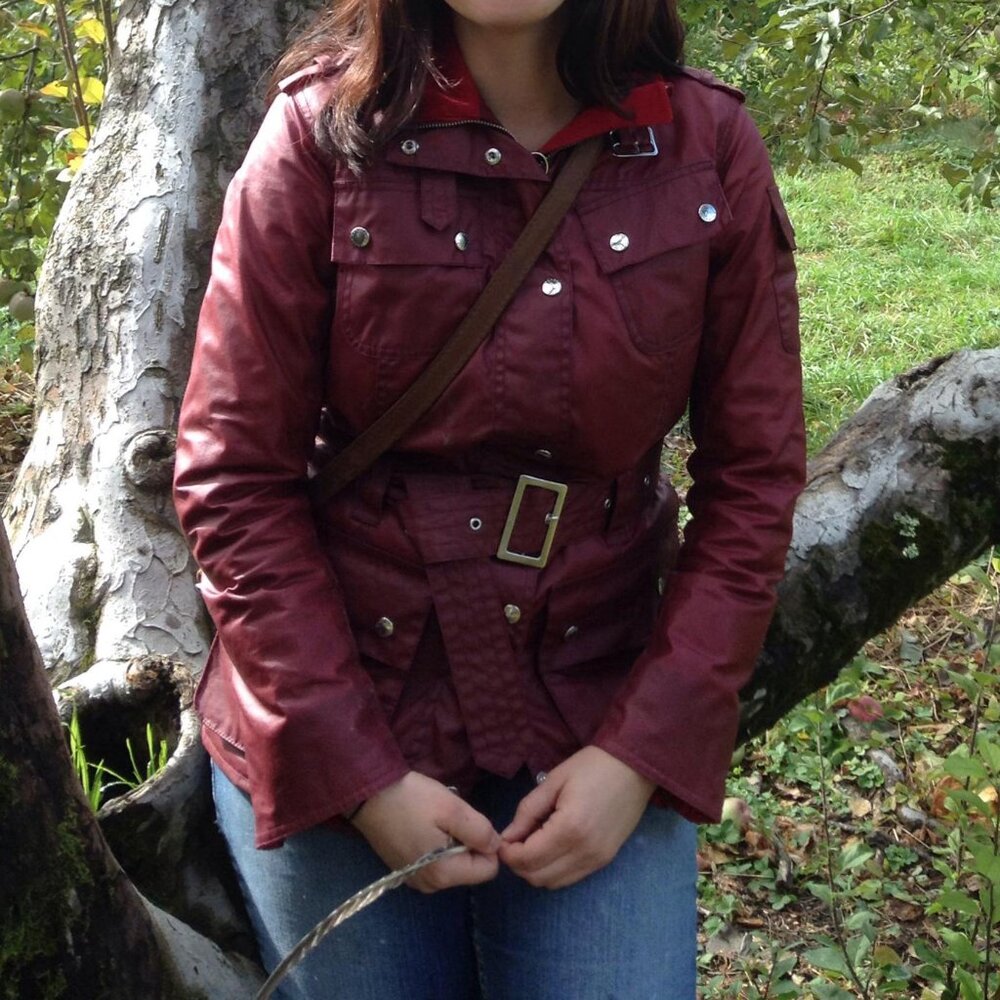 Women's Brick Red Waxed Cotton Barbour Jacket, Size 8 - Picture 8 of 12